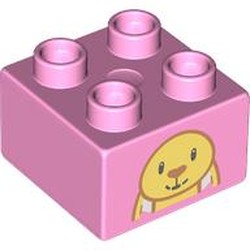 LEGO part 3437pr9973 Duplo Brick 2 x 2 with Plush Bunny, Top Half print in Light Purple/ Bright Pink