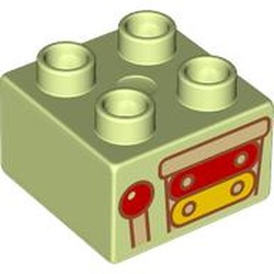 LEGO part 3437pr9971 Duplo Brick 2 x 2 with Half Xylophone, Yellow/Red Keys print in Spring Yellowish Green/ Yellowish Green
