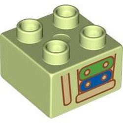 LEGO part 3437pr9970 Duplo Brick 2 x 2 with Half Xylophone, Green/Blue Keys print in Spring Yellowish Green/ Yellowish Green