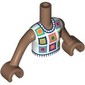 Minidoll Torso Girl with Medium Brown Arms and Hands with White Top, Crocheted Granny Sqaures print