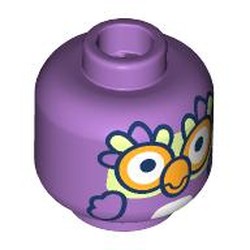 LEGO part 28621pr9679 Minifig Head, Chattermax, Bird, Bright Light Orange Beak, Eyes, Bright Light Yellow/Lavender Feathers in Medium Lavender