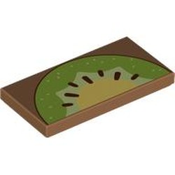 LEGO part 87079pr9861 Tile 2 x 4 with Half Kiwifruit print in Medium Nougat