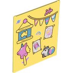 LEGO part 42509pr0014 Glass for Frame 1 x 6 x 6 with White 3-Pane Window / Map, Streamers, Unicorns, Paintings print in Cool Yellow/ Bright Light Yellow