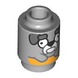 LEGO part 3062bpr0049 Brick Round 1 x 1 with Dog, Dark Bluish Grey Eyebrows (Jeremey) print in Medium Stone Grey/ Light Bluish Gray