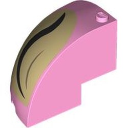 LEGO part 76776pr0005 Brick Round Corner 5 x 5 x 3 1/3 Quarter Dome Top with Black Eye Closed, Tan Background print in Light Purple/ Bright Pink