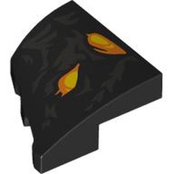 LEGO part 5093pr0002 Slope Curved 2 x 2 with Stud Notch Right with Yellow/Orange Eyes, Silver Markings print in Black