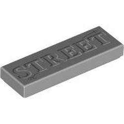 LEGO part 63864pr0060 Tile 1 x 3 with 'STREET' print in Medium Stone Grey/ Light Bluish Gray
