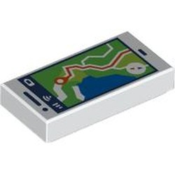 LEGO part 3069bpr9911 Tile 1 x 2 with Smart Phone, Navigation Screen print in White