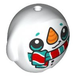 LEGO part 6330pr0013 Pillow Plush Toy with Snowman, Carrot Nose, Dark Turquoise Eyes, Red/Dark Turquoise Scarf print in White