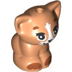 LEGO part 69902pr0003 Animal, Cat, Kitten Sitting with Open Eyes, White Mouth, Nougat Paws print in Nougat