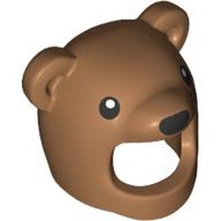 LEGO part 3557pr0003 Costume / Mask, Bear, Face Opening with Black Eyes, Nose print in Medium Nougat