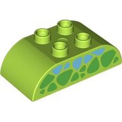 LEGO part 98223pr9991 Duplo Brick 2 x 4 Curved Top, Green and Medium Azure Triangular Spots Print in Bright Yellowish Green/ Lime
