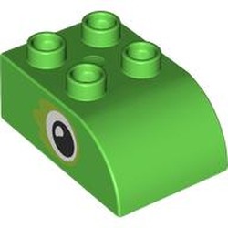 LEGO part 2302pr9998 Duplo Brick 2 x 3 with Curved Top, Eyes Print in Bright Green