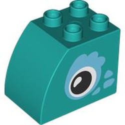 LEGO part 11344pr9999 Duplo Brick 2 x 3 x 2 with Curved Top, Eyes Print in Bright Bluish Green/ Dark Turquoise