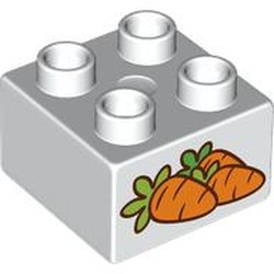 LEGO part 3437pr0214 Duplo Brick 2 x 2 with Carrots print in White