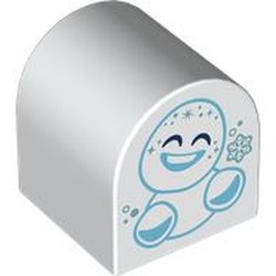 LEGO part 3664pr0034 Duplo Brick 2 x 2 x 2 Curved Top with Snowgie print in White