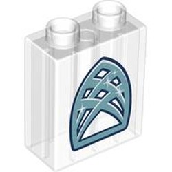 LEGO part 76371pr0270 Duplo Brick 1 x 2 x 2 with Sand Blue Crystal Window print in Transparent/ Trans-Clear