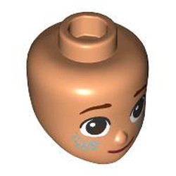 LEGO part 92198pr0084 Minidoll Head Reddish Brown Eyebrows, Dark Brown Eyes, Sand Green Freckles in Nougat