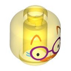 LEGO part 28621pr9616 Minifig Head with print in Transparent Yellow/ Trans-Yellow