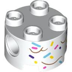 LEGO part 17485pr0018 Brick Round 2 x 2, Pin Holes with Multi Colored Sprinkles print in White