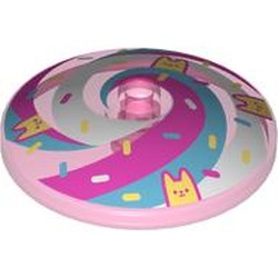 LEGO part 35394pr0009 Dish 4 x 4 Inverted with Bright Light Yellow Cats, Dark Pink/Medium Blue/White Swirls, Sprinkles print in Transparent Medium Reddish Violet/ Trans-Dark Pink