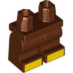 LEGO part 37364c19pr0001 Hips and Reddish Brown Medium Legs with Yellow Toes print in Reddish Brown