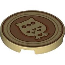 LEGO part 67095pr0037 Tile Round 3 x 3 with Wooden Coin, Owl on Nougat Background print in Brick Yellow/ Tan