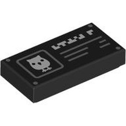 LEGO part 3069bpr9904 Tile 1 x 2 with print in Black