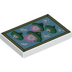 LEGO part 26603pr0170 Tile 2 x 3 with Water Lilies print in White