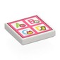 Tile 2 x 2 with Lime 'A', Apple, Coral 'B', Ball, Medium Azure 'C', Cat, Yellow 'D', Dino, on Coral Background print