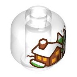LEGO part 28621pr9617 Minifig Head No Face, Log Cabin (Snowglobe) Print in Transparent/ Trans-Clear