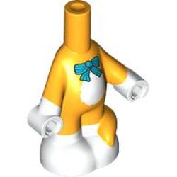 LEGO part 102297pr0002 Microdoll Body Cat Tail with White Hands, Feet, Chest, Dark Turquoise Bowtie print in Flame Yellowish Orange/ Bright Light Orange
