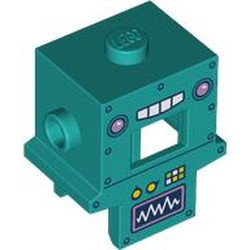 LEGO part 1611pr0002 Costume / Mask, Robot with Chest Plate with Classic Robot, Lavender Eyes, Yellow Buttons, Graph print in Bright Bluish Green/ Dark Turquoise