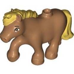 LEGO part 112160pat0002 Animal, Pony with Ochre Yellow Mane, Tail pattern in Medium Nougat