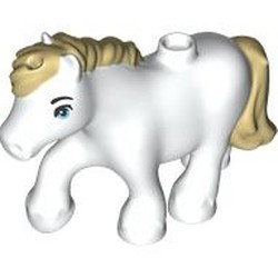 LEGO part 112160pat0003 Animal, Pony with Tan Mane, Tail pattern in White