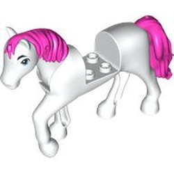 LEGO part 69830pr0008 Animal, Horse with Raised Leg with Dark Pink Mane, Tale, Dark Azure Eyes print in White