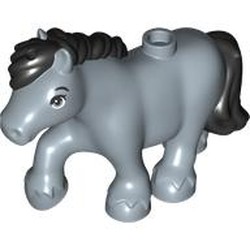 LEGO part 112160pat0001 Animal, Pony with Black Mane, Tail pattern in Sand Blue