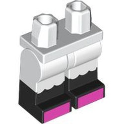 LEGO part 970c27pat03pr0002 Hips with White Legs and Black Boots Pattern with White Ruffles, Dark Pink Toes print in White