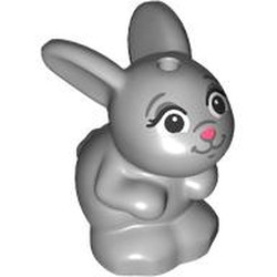 LEGO part 98387pr0006 Animal, Rabbit / Bunny, Sitting with Dark Bluish Grey Features, Dark Pink Nose print in Medium Stone Grey/ Light Bluish Gray