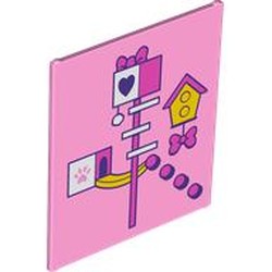 LEGO part 42509pr0015 Glass for Frame 1 x 6 x 6 with Dark Pink Cat Gym, Bird House print in Light Purple/ Bright Pink