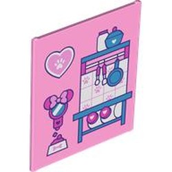 LEGO part 42509pr0016 Glass for Frame 1 x 6 x 6 with Medium Blue/Dark Pink/White Kitchen, Mirror, Food Dish print in Light Purple/ Bright Pink