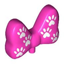 LEGO part 24634pr0002 Headwear Accessory Bow Large with Small Pin with White Pawprints print in Bright Purple/ Dark Pink