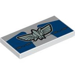 LEGO part 87079pr9858 Tile 2 x 4 with Lightyear Symbol, Blue Background print in White
