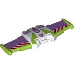 LEGO part 01642pr0002 Wings Double, Buzz Lightyear with Lime/Lavender Wings, Red Danger Stripes print in White