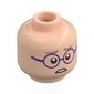 Minifig Head Koby, Dark Tan Eyebrows, Dark Purple Glasses, Open Mouth Smile / Worried