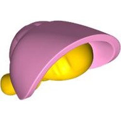 LEGO part 113278pat0001 Hair, Knot with Bright Pink Bonnet pattern in Bright Yellow/ Yellow