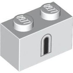 LEGO part 3004pr0120 Brick 1 x 2 with Light Bluish Grey/Black Window print in White