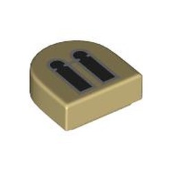 LEGO part 24246pr0055 Tile Round 1 x 1 Half Circle with Black/Light Bluish Grey Windows print in Brick Yellow/ Tan