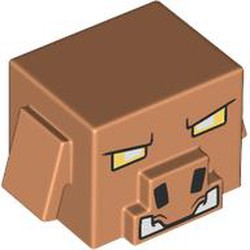 LEGO part 73232pr0004 Minifig Head Special, Cube Hog with print in Nougat