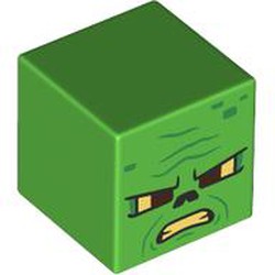 LEGO part 19729pr0092 Minifig Head Special, Cube with print in Bright Green